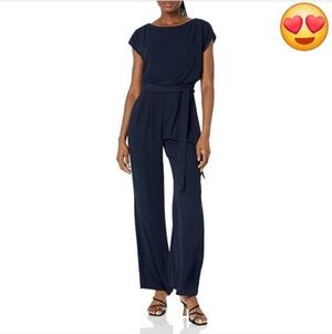 Eliza J Navy Wide-Leg Cap-Sleeve Jumpsuit